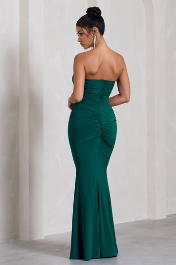 Wren Bottle Green Ruched Bandeau Maxi Dress
